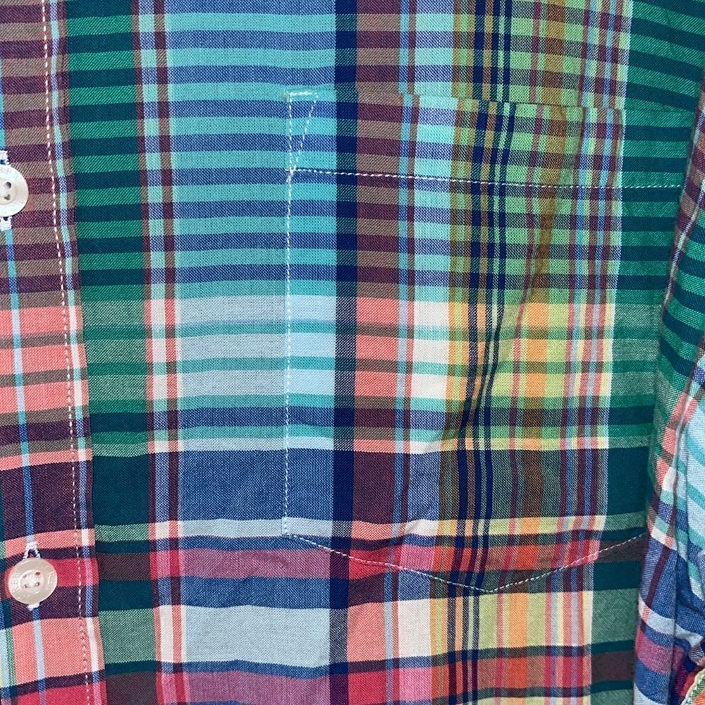 J Crew Summer Plaid India Madras LS Rainbow check tartan shirt-XL slim fit /sz L - Picture 3 of 3